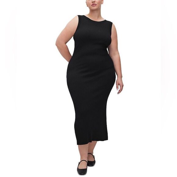Good American NWT Shine Rib Off Scoop Back Midi Dress Black Size XL - Picture 6 of 9